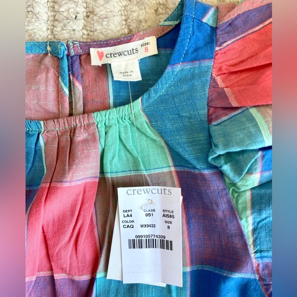 J Crew Crewcuts plaid dress with ruffled sleeves, Girls size 6-7, NWT - Picture 2 of 11